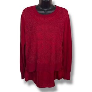 Large Simply Vera Vera Wang Burgundy Red Lace Long Sleeve Top Knit Accent